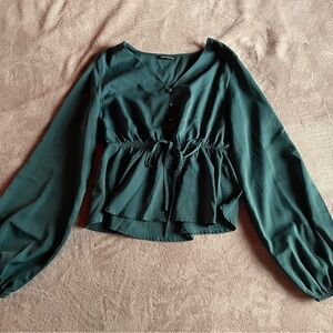 SHEIN Teal Blouse with Drawstring Waist
